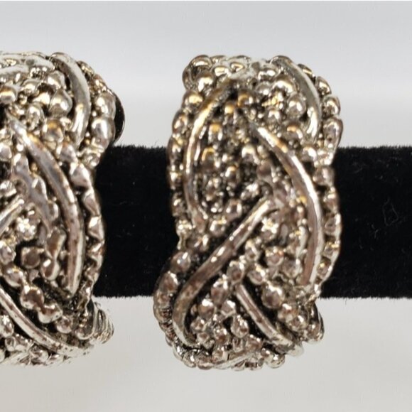 Vintage Vendome Women's Clip On Earrings Silver Tone Braid - Picture 5 of 15